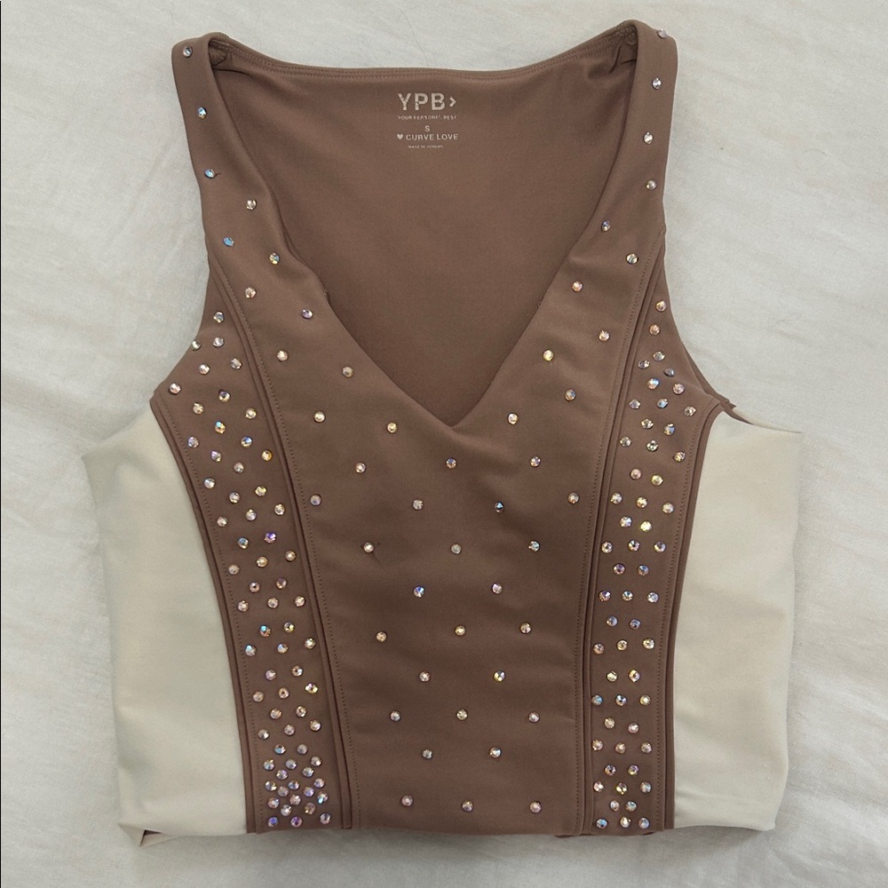 YPB custom rhinestone embellished Brown and Cream Leggings Set S - Picture 3 of 8